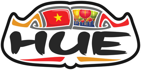 Hue Vietnam Flag Travel Souvenir Sticker Skyline Landmark Logo Badge Stamp Seal Emblem SVG EPS