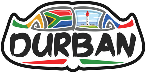 Durban South Africa Flag Travel Souvenir Sticker Skyline Landmark Logo Badge Stamp Seal Emblem EPS