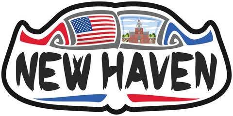 New Haven USA United States Flag Travel Souvenir Sticker Skyline Landmark Logo Badge Stamp Seal
