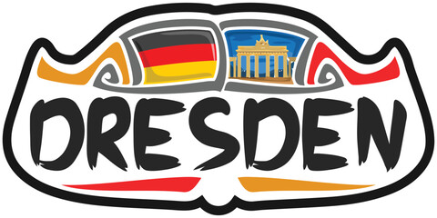 Dresden Germany Flag Travel Souvenir Sticker Skyline Landmark Logo Badge Stamp Seal Emblem SVG EPS