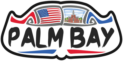 Palm Bay USA United States Flag Travel Souvenir Sticker Skyline Landmark Logo Badge Stamp Seal