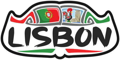 Lisbon Portugal Flag Travel Souvenir Sticker Skyline Landmark Logo Badge Stamp Seal Emblem SVG EPS