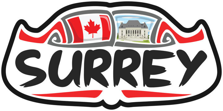 Surrey Canada Flag Travel Souvenir Sticker Skyline Landmark Logo Badge Stamp Seal Emblem SVG EPS