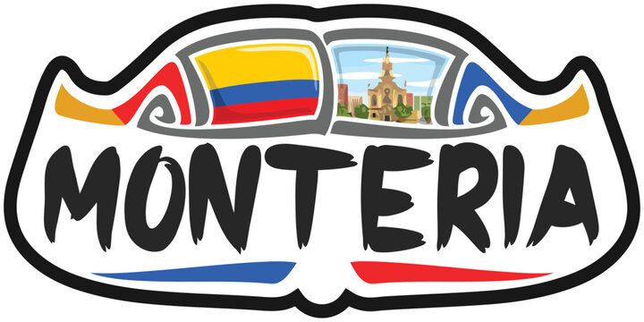 Monteria Colombia Flag Travel Souvenir Sticker Skyline Landmark Logo Badge Stamp Seal Emblem SVG EPS