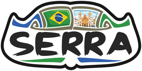 Serra Brazil Flag Travel Souvenir Sticker Skyline Landmark Logo Badge Stamp Seal Emblem SVG EPS