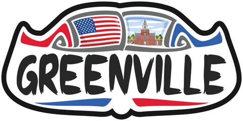 Greenville USA United States Flag Travel Souvenir Sticker Skyline Landmark Logo Badge Stamp Seal