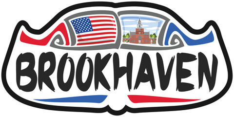 Brookhaven USA United States Flag Travel Souvenir Sticker Skyline Landmark Logo Badge Stamp Seal