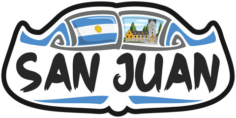 San Juan Argentina Flag Travel Souvenir Sticker Skyline Landmark Logo Badge Stamp Seal Emblem EPS