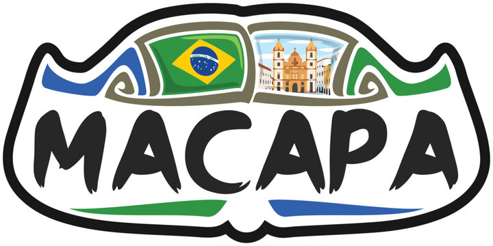 Macapa Brazil Flag Travel Souvenir Sticker Skyline Landmark Logo Badge Stamp Seal Emblem SVG EPS