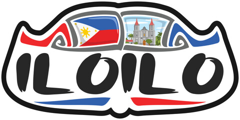 Iloilo Philippines Flag Travel Souvenir Sticker Skyline Landmark Logo Badge Stamp Seal Emblem EPS