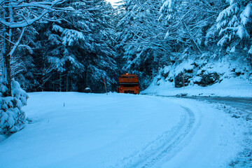 morning plowing of the mountain road