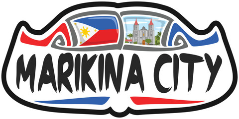 Marikina City Philippines Flag Travel Souvenir Sticker Skyline Landmark Logo Badge Stamp Seal Emblem