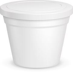 Mockup Food Plastic Tub Bucket Container For Dessert, Yogurt, Ice Cream, Sour Cream. Illustration Isolated On White Background. Mock Up Template Ready For Your Design. Product Packing Vector EPS10