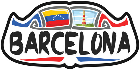 Barcelona Venezuela Flag Travel Souvenir Sticker Skyline Landmark Logo Badge Stamp Seal Emblem EPS