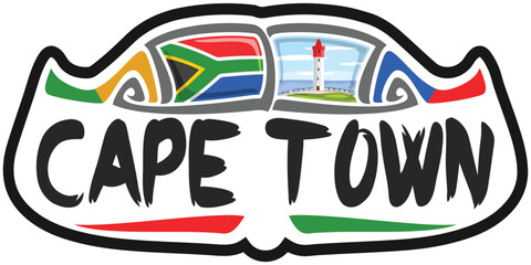 Cape Town South Africa Flag Travel Souvenir Sticker Skyline Landmark Logo Badge Stamp Seal Emblem