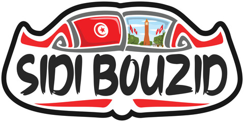 Sidi Bouzid Tunisia Flag Travel Souvenir Sticker Skyline Landmark Logo Badge Stamp Seal Emblem EPS