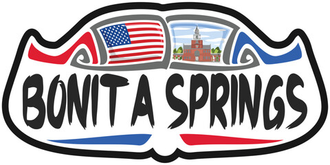 Bonita Springs USA United States Flag Travel Souvenir Sticker Skyline Landmark Logo Badge Stamp Seal
