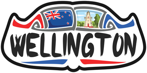 Wellington New Zealand Flag Travel Souvenir Sticker Skyline Landmark Logo Badge Stamp Seal Emblem