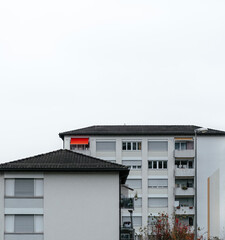 Red in a building in the city