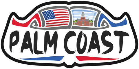 Palm Coast USA United States Flag Travel Souvenir Sticker Skyline Landmark Logo Badge Stamp Seal