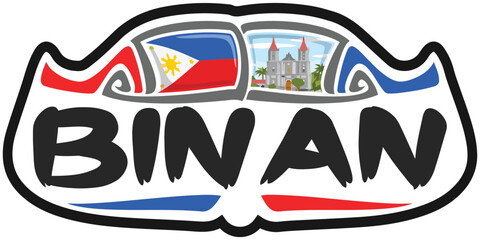 Binan Philippines Flag Travel Souvenir Sticker Skyline Landmark Logo Badge Stamp Seal Emblem SVG EPS