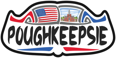 Poughkeepsie USA United States Flag Travel Souvenir Sticker Skyline Landmark Logo Badge Stamp Seal