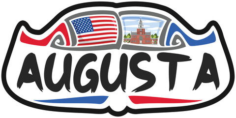 Augusta USA United States Flag Travel Souvenir Sticker Skyline Landmark Logo Badge Stamp Seal Emblem