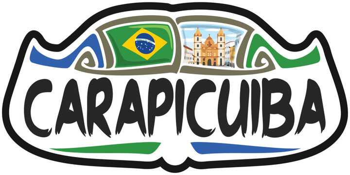 Carapicuiba Brazil Flag Travel Souvenir Sticker Skyline Landmark Logo Badge Stamp Seal Emblem EPS