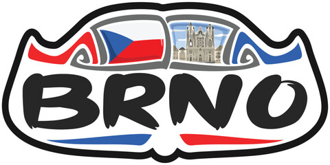 Brno Czechia Flag Travel Souvenir Sticker Skyline Landmark Logo Badge Stamp Seal Emblem EPS
