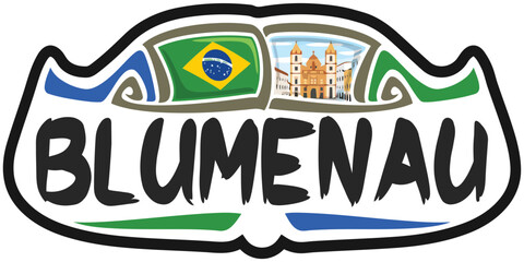 Blumenau Brazil Flag Travel Souvenir Sticker Skyline Landmark Logo Badge Stamp Seal Emblem EPS