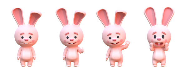 3d render of cute rabbit showing various poses, emotions, gestures