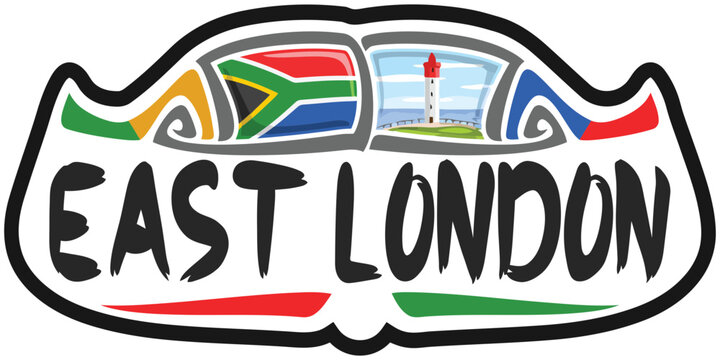 East London South Africa Flag Travel Souvenir Sticker Skyline Landmark Logo Badge Stamp Seal Emblem