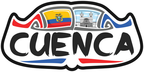 Cuenca Ecuador Flag Travel Souvenir Sticker Skyline Landmark Logo Badge Stamp Seal Emblem EPS