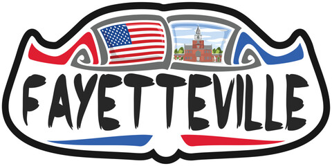 Fayetteville USA United States Flag Travel Souvenir Skyline Landmark Logo Badge Stamp Seal Emblem