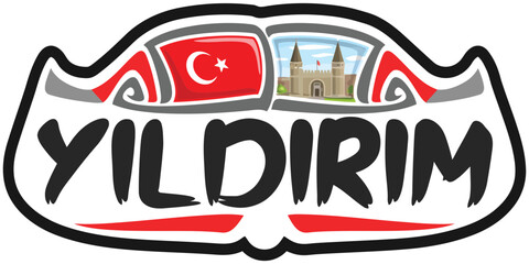Yildirim Turkey Flag Travel Souvenir Sticker Skyline Landmark Logo Badge Stamp Seal Emblem EPS