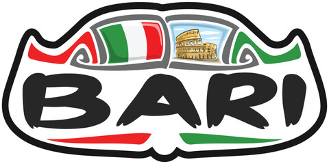 Bari Italy Flag Travel Souvenir Sticker Skyline Landmark Logo Badge Stamp Seal Emblem EPS