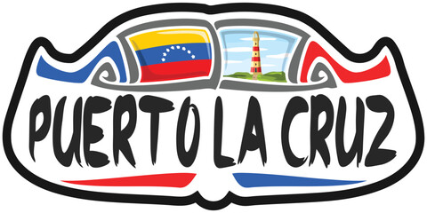 Puerto La Cruz Venezuela Flag Travel Souvenir Sticker Skyline Landmark Logo Badge Stamp Seal Emblem