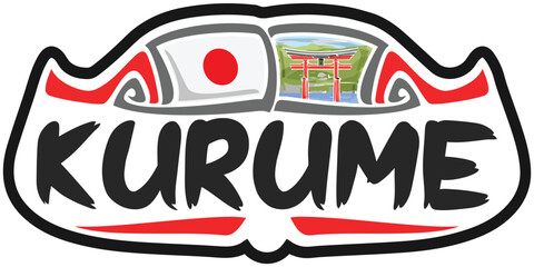 Kurume Japan Flag Travel Souvenir Sticker Skyline Landmark Logo Badge Stamp Seal Emblem EPS