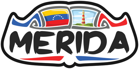 Merida Venezuela Flag Travel Souvenir Sticker Skyline Landmark Logo Badge Stamp Seal Emblem EPS - obrazy, fototapety, plakaty