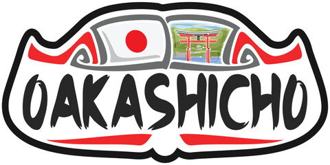 Oakashicho Japan Flag Travel Souvenir Sticker Skyline Landmark Logo Badge Stamp Seal Emblem EPS