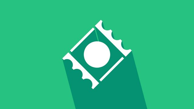 White Condom in package safe sex icon isolated on green background. Safe love symbol. Contraceptive method for male. 4K Video motion graphic animation