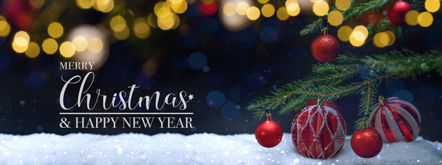 Merry Christmas & happy new Year background banner panorama long greeting card - Red modern...
