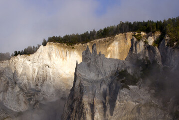Beautiful rock formation at gorge of Anterior Rhine Valley at Versam, Canton Graubünden, on a...