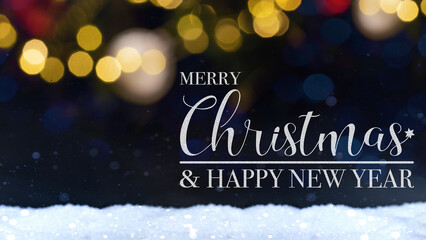 Merry Christmas & Happy New Year banner background greeting card - Snow in the dark night, with...