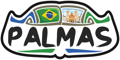 Palmas Brazil Flag Travel Souvenir Sticker Skyline Landmark Logo Badge Stamp Seal Emblem EPS