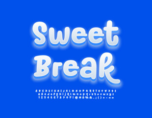 Vector creative banner Sweet Break. Glowing calligraphic Font.  Handwritten Alphabet Letters, Numbers and Symbols set
