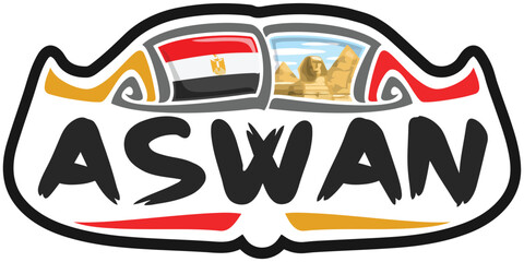 Aswan Egypt Flag Travel Souvenir Sticker Skyline Landmark Logo Badge Stamp Seal Emblem EPS