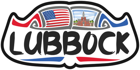 Lubbock USA United States Flag Travel Souvenir Sticker Skyline Landmark Logo Badge Stamp Seal Emblem