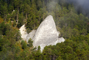 Beautiful rock formation at gorge of Anterior Rhine Valley at Versam, Canton Graubünden, on a...