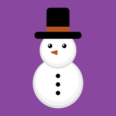 Snowman in a hat, vector. Snowman on a purple background.
